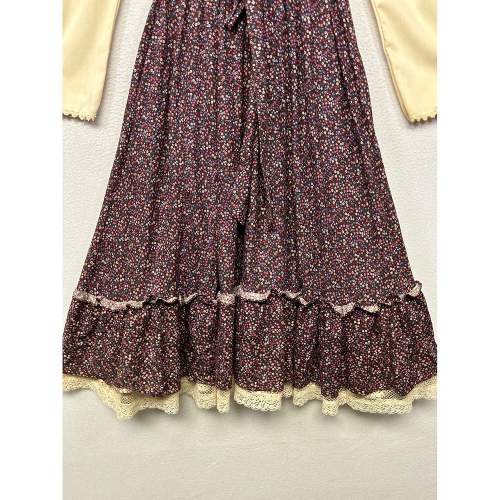 Gunne Sax Vintage Prairie Dress Womens XS Burgundy Floral Lace 70s Boho Dress - Picture 6 of 13